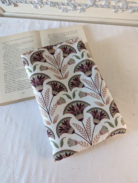 Housse ,protège livre format broché ,motif palme terracotta