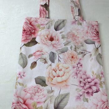 Sac tote bag , doublé, , avec une poche intérieure, des pivoines