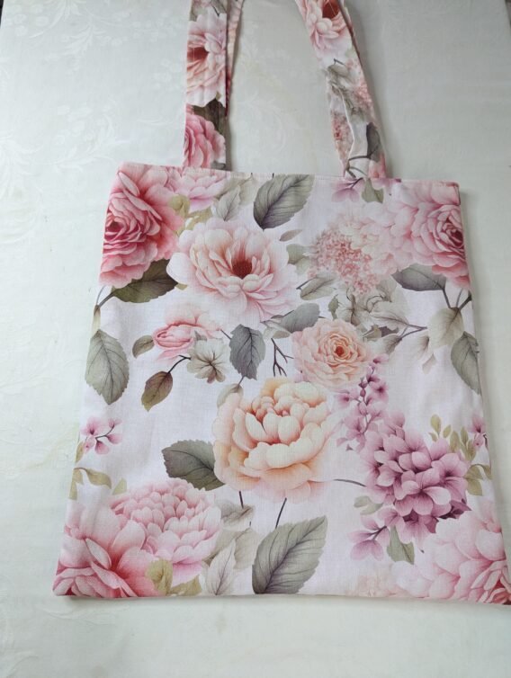 Sac tote bag , doublé, , avec une poche intérieure, des pivoines