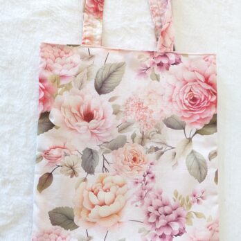 Sac tote bag , doublé , avec une poche intérieure, des pivoines