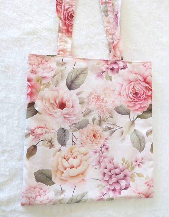 Sac tote bag , doublé , avec une poche intérieure, des pivoines