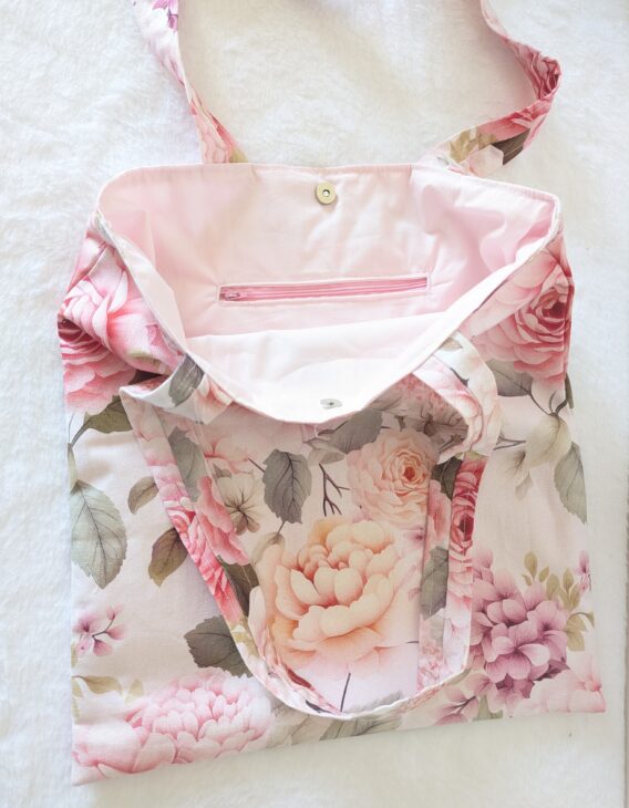 Sac tote bag , doublé , avec une poche intérieure, des pivoines – Image 2