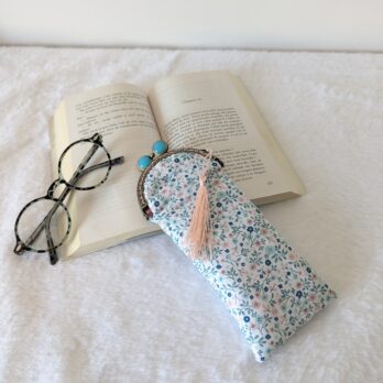 Etui à lunettes , liberty rose/ vert canard