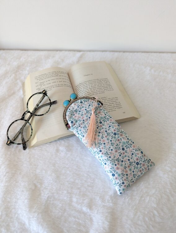 Etui à lunettes , liberty rose/ vert canard