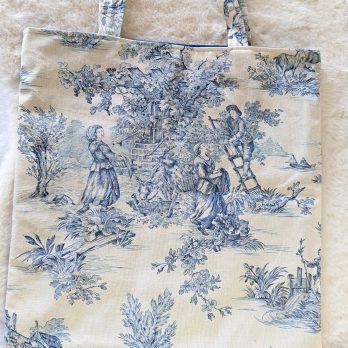 Sac tote bag , doublé,  , avec une poche intérieure, Toile de Jouy bleue
