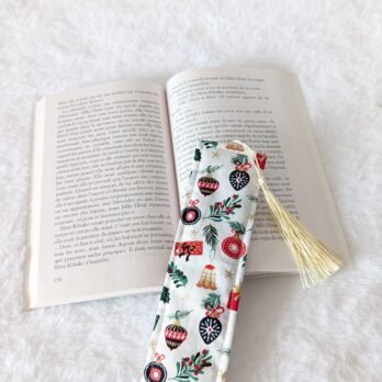 Marque page , en coton , rembourré, avec pompon , paquets boules de noël