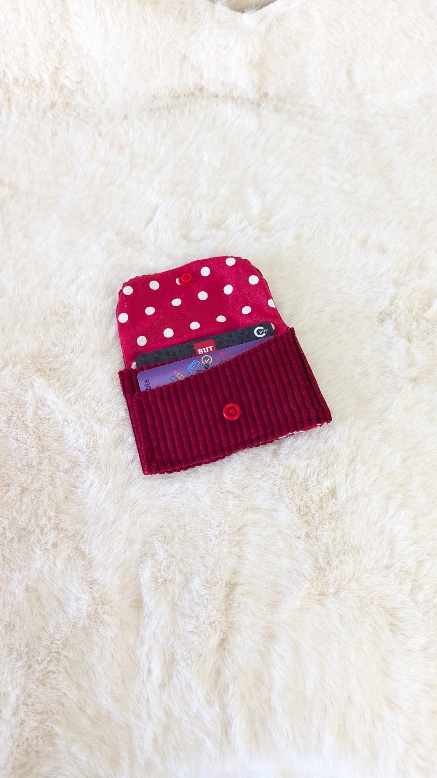 Porte carte en velours bordeaux /gros pois blancs – Image 2