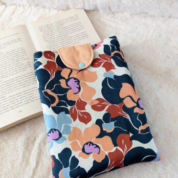 Protège livre format broché ,avec rabat, floral vert/orange/ terracotta