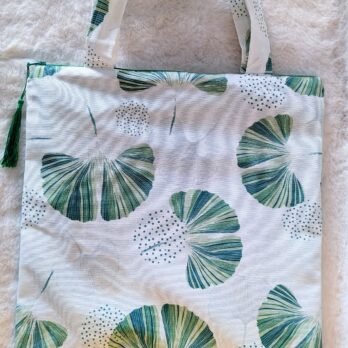Sac tote bag , IMPERMEABLE ,doublé, Zippé ,Ginkgo exotique