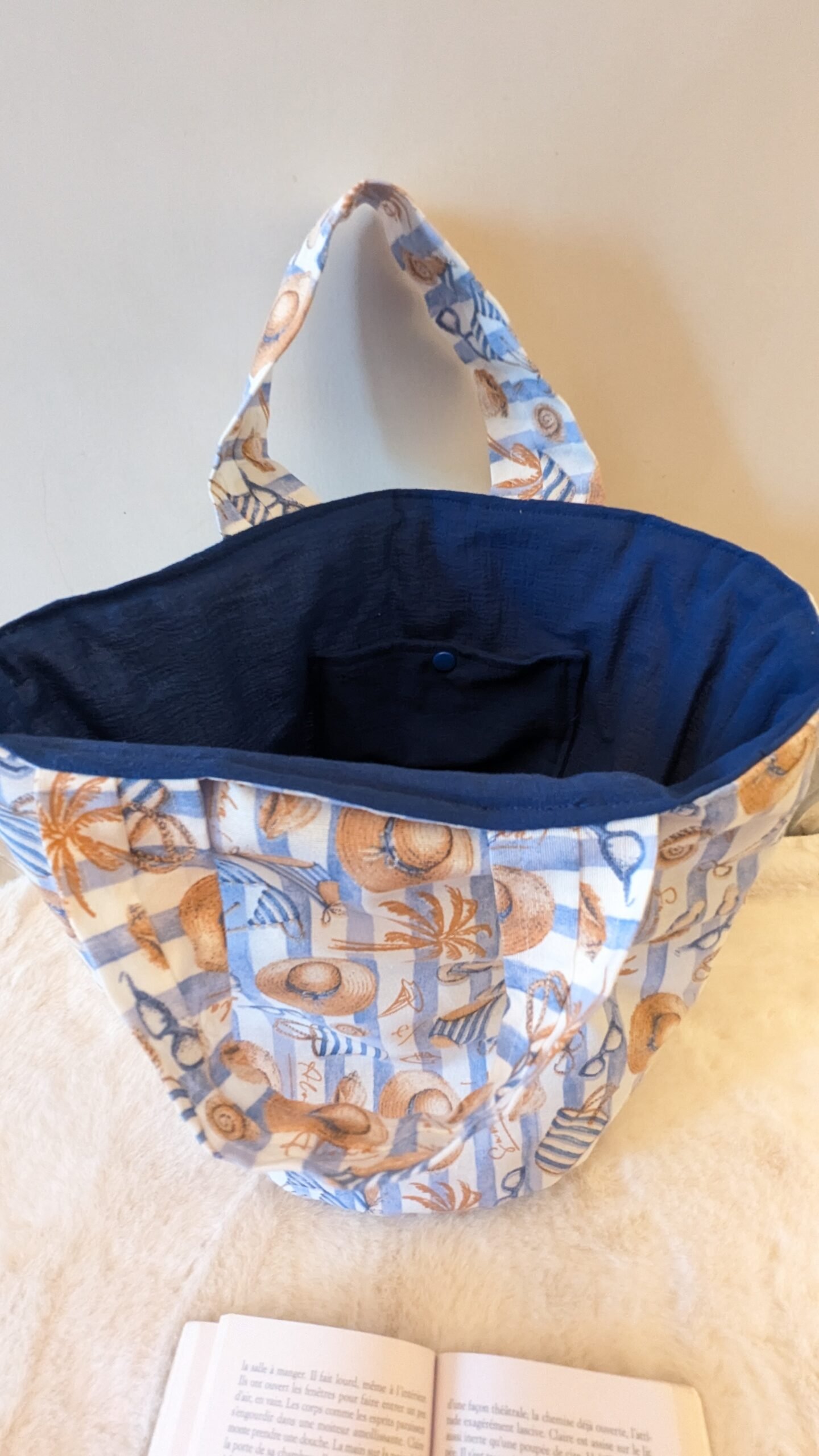 RESERVE pour Corinne Sac rond, doublé , avec une poche intérieure, la plage – Image 2