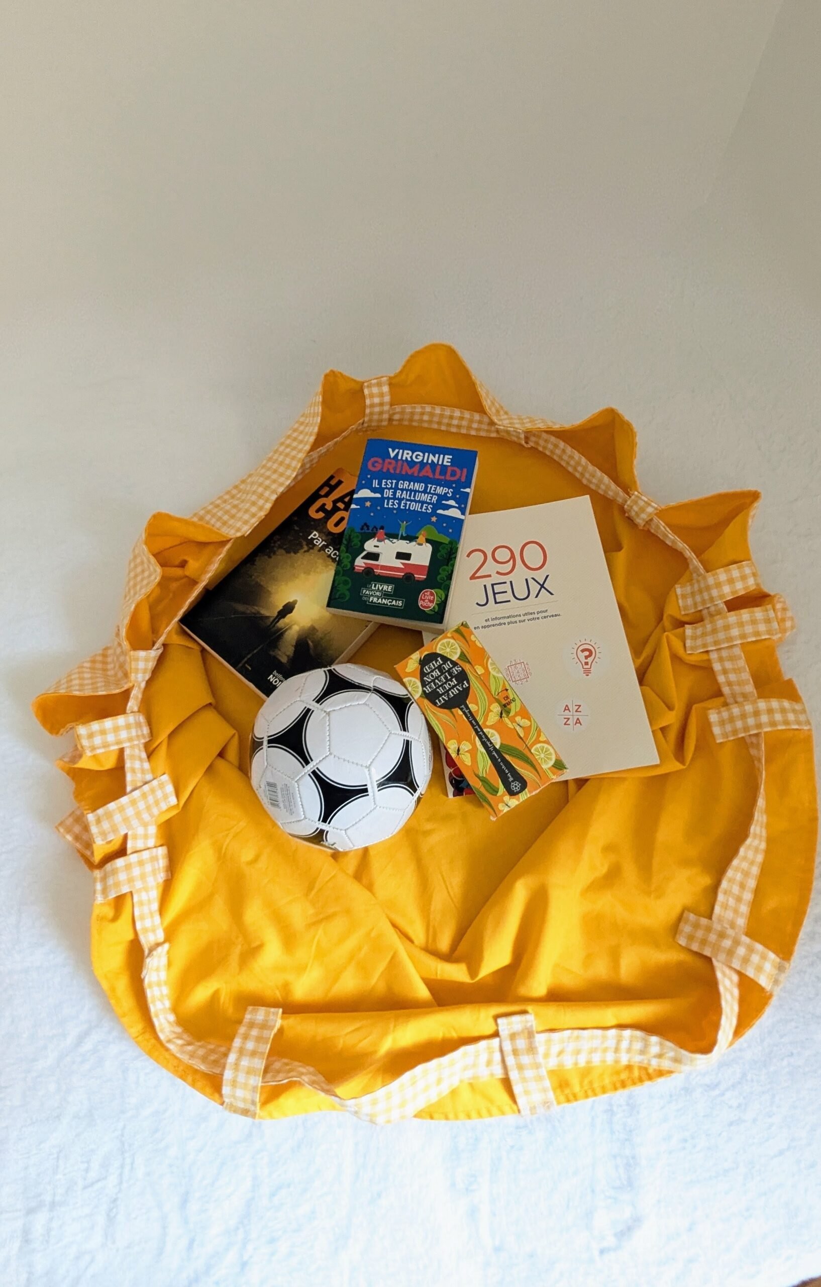 Grand sac fourre tout en tissu doublé , vichy jaune – Image 2