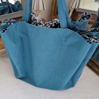 RESERVE pour Laurence , grand sac fourre tout en tissu doublé ,
