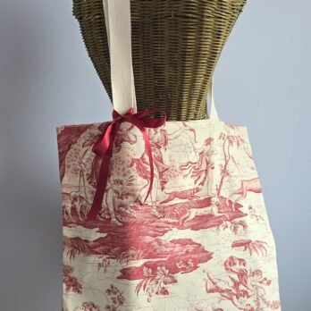 Sac tote bag , toile de Jouy rouge