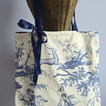 Sac tote bag , toile de Jouy bleue