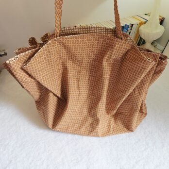 Grand sac fourre tout en tissu coton doublé, pois marron/ beige